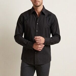 Roar Mens Black Embroidered Eagle Winged Crest Button Down Shirt Size M